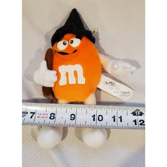 M&M Orange Halloween Fun Friend Plush Toy With Witch's Hat And Broom Decor - Picture 4 of 6